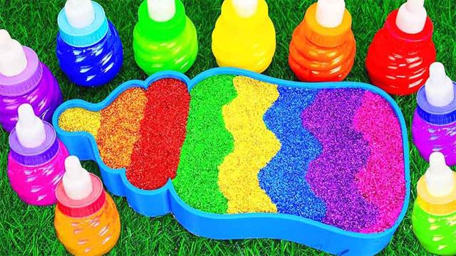 Slime Video๐| A wonderful combination of rainbow milk bottle bathtub and slime glitter โจ img